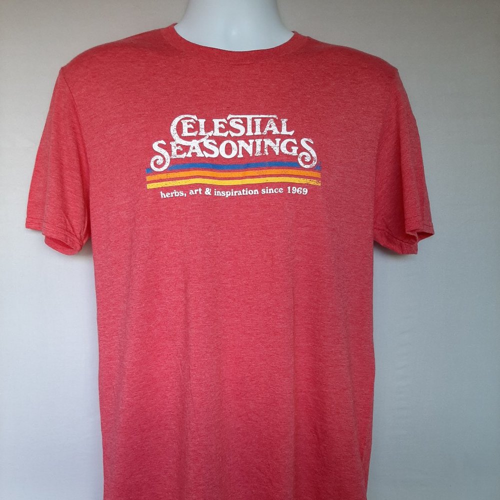 CELESTIAL SEASONINGS Vintage-Look Red Stripe t-shirt, Size SMALL only NEW w/Tags
